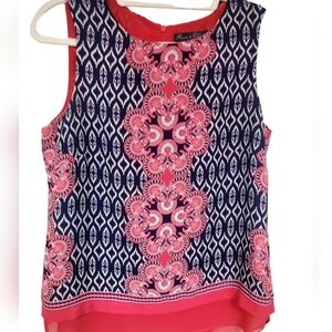 ROSE & OLIVE SLEEVELESS PINK/NAVY BLOUSE, SIZE S